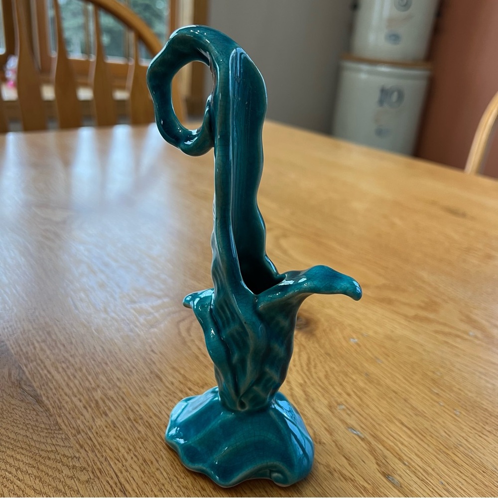 Vintage Turquoise Ceramic Bud Vase with Unique Design